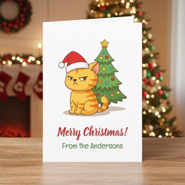 Cranky Tabby Cat Red Hat Christmas Tree Karte (Von Creator hochgeladen)
