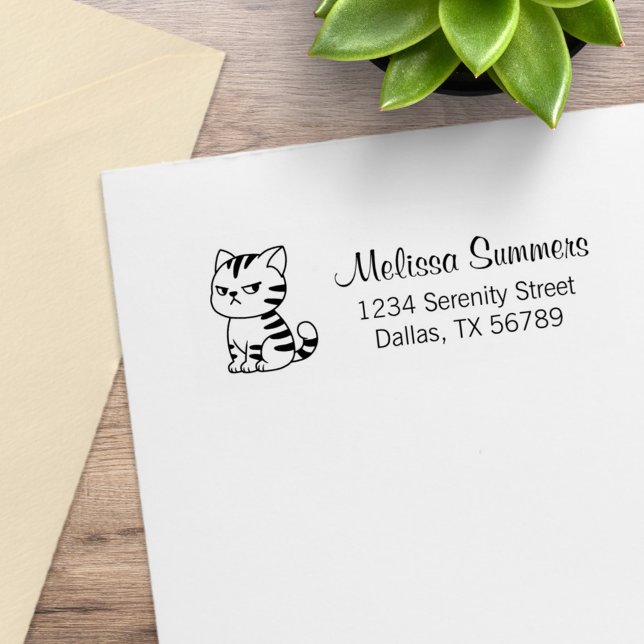 Cranky Tabby Cat Return Address Gummistempel (Von Creator hochgeladen)