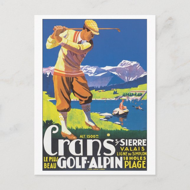 Crans Golf Alpin Travel Poster Postkarte (Vorderseite)
