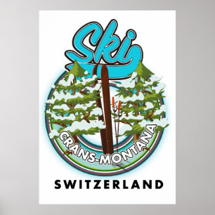 Crans-Montana Schweiz Skifahren Poster