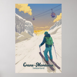 Crans Montana Schweiz Skigebiet Reiseplakat Poster