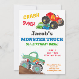 Crash Smash Monster Truck Geburtstag Bash Farbe Einladung
