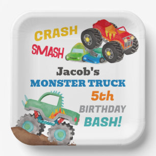 Crash Smash Monster Truck Geburtstag Bash Farbe Pappteller