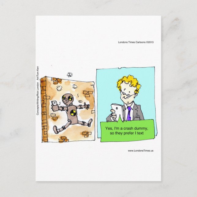 Crash Text Dummy Funny Postkarte (Vorderseite)