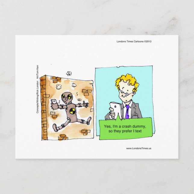 Crash Text Dummy Funny Postkarte (Vorderseite)