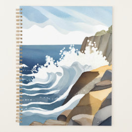 Crashing Waves | Rocky Coastal Shore Watercolor Planer
