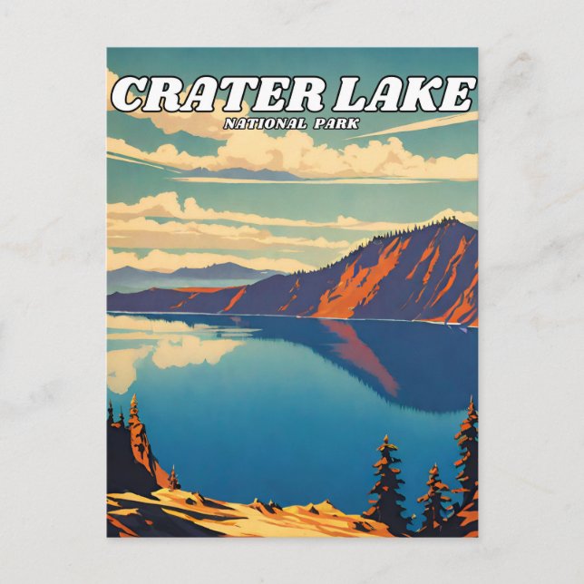 Crater Lake National Park Illustration Retro-Klass Postkarte (Vorderseite)