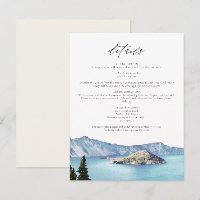 CRATER LAKE Nationalpark Zielort Details Karte (Vorne/Hinten)