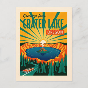 Crater Lake OR Retro Whimsical Art Farbe Postkarte