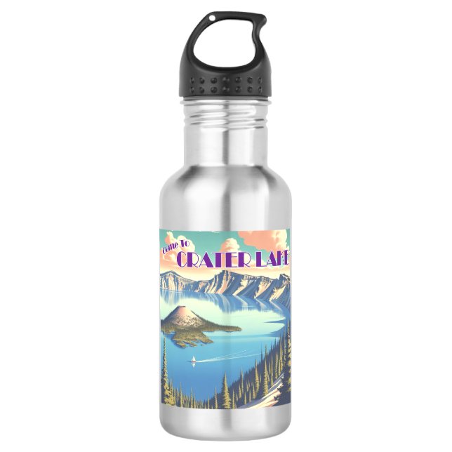 Crater Lake Vintage Poster Edelstahlflasche (Vorderseite)