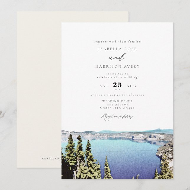 CRATER LAKE Zielort Park Pine Wedding Einladung (Vorne/Hinten)