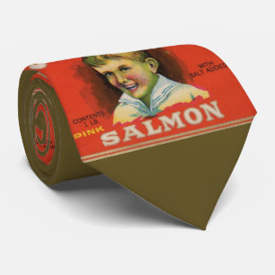 Cravate 1930s Mi-Boy saumon rose peut étiquette imprimer