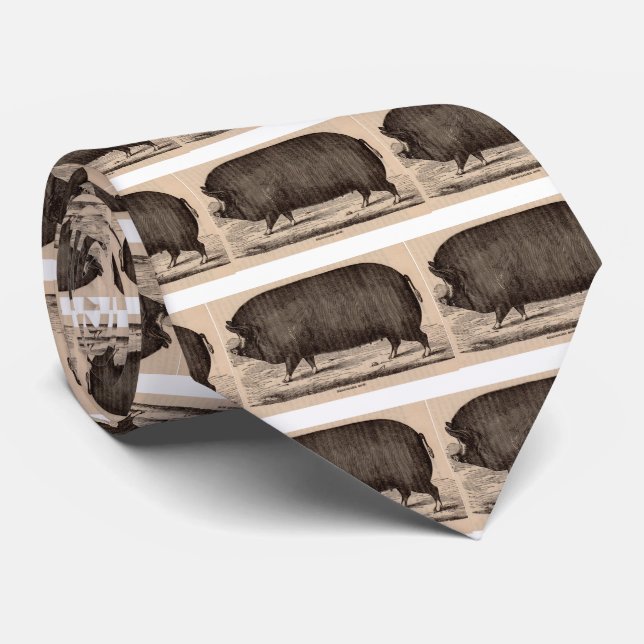 Cravate 19th century farm animal print Berkshire sow no. 2 (Roulé)