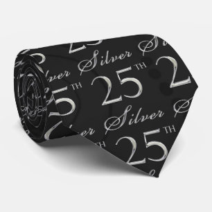 Cravate 25e anniversaire d'argent en Damas Noires avec arg