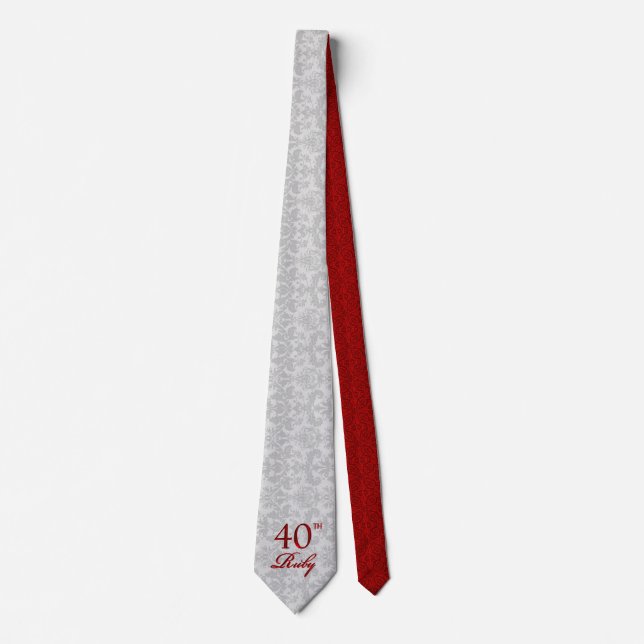 Cravate 40e anniversaire de rubis en argent et Damas rouge (Devant)