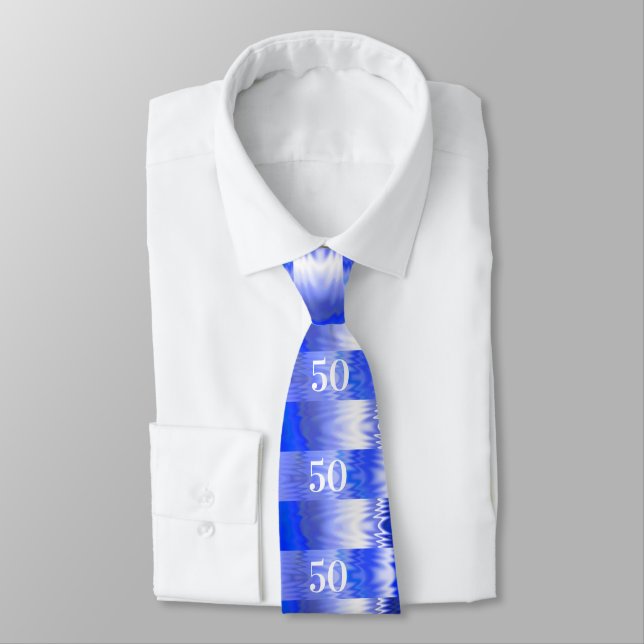 Cravate 50e anniversaire Bleu et Argent Revêtement métalli (Attaché)