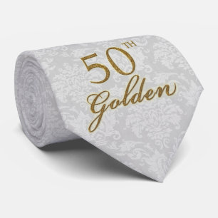 Cravate 50e Anniversaire d'or Argent et Or Damas