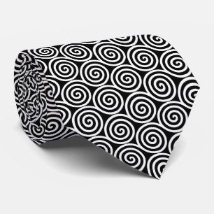 Cravate à cercles en spirale abstraits noir et bla