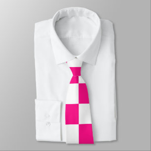 Cravate à damiers carré chaud rose blanc rétro géométrique