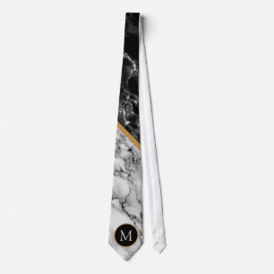 Cravate à monogramme personnalisé noir et blanc ma