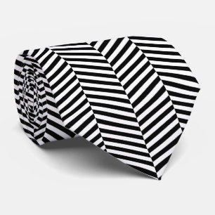 Cravate à motif en chevron noir et blanc incliné