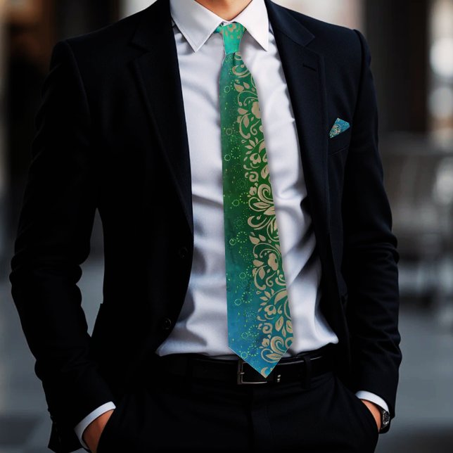 Cravate à motif floral bleu Aqua Green (Aqua Blue Green Floral Pattern Neck Tie)