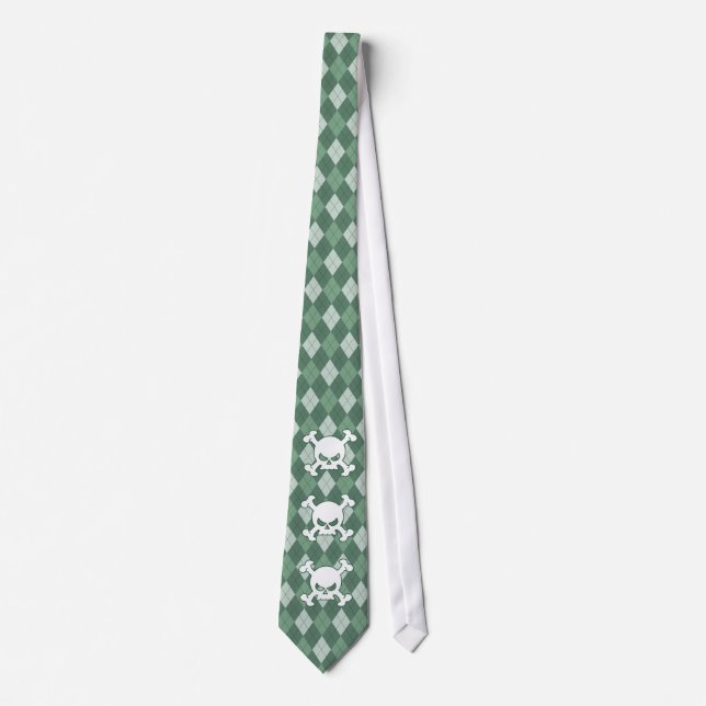 Cravate à motifs de losanges verte de crâne (Devant)
