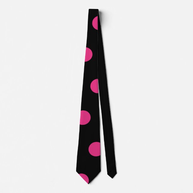 Cravate à points Polka (noir et rose néon) (Devant)