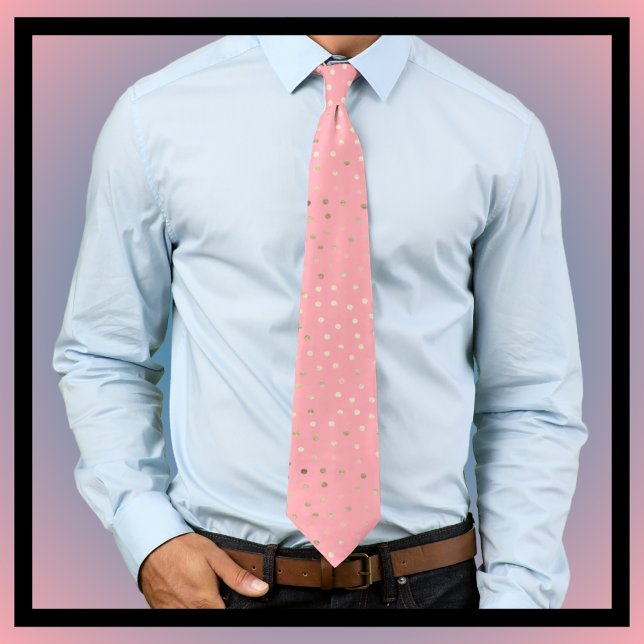 Cravate à points Polka rose et or (This soft pink & gold polka dot tie mixes elegance with style. It's perfect for special occasions.)