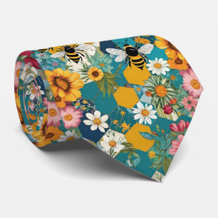 Cravate Abeilles et Florales Motif de fleurs d'abeilles