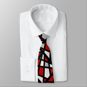 Cravate Abrégé sur noir gris rouge blanc géométrique