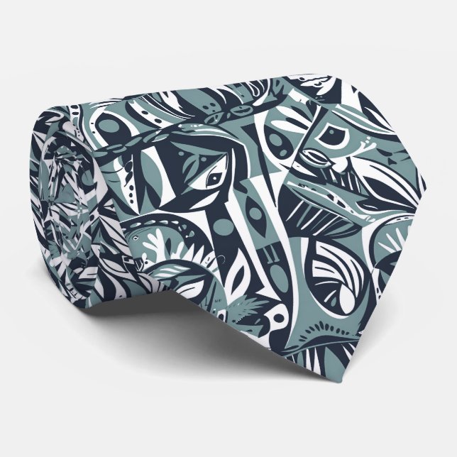 Cravate Abstract Artistic Boho Whimsical Geometric Blue (Roulé)