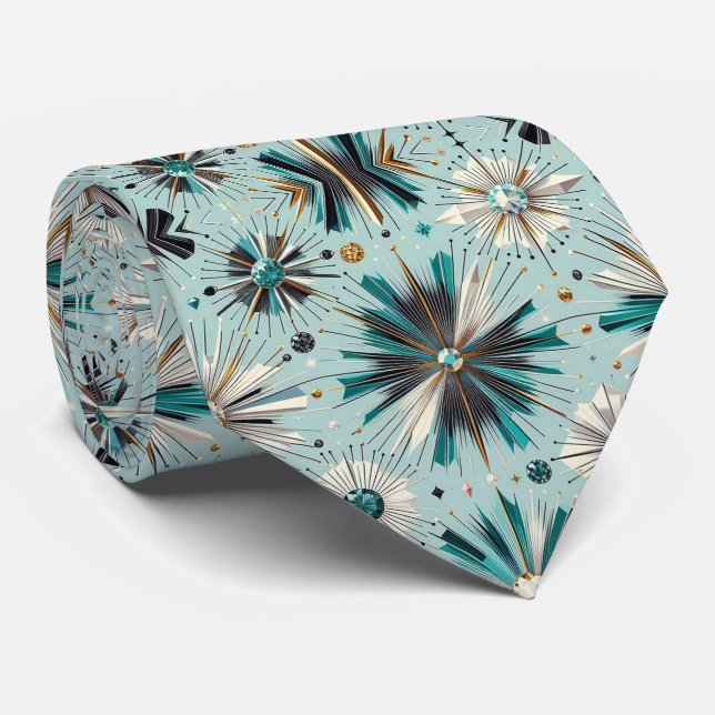 Cravate Abstract Mid Century Modern Starburst Diamond (Roulé)