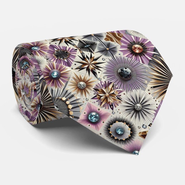Cravate Abstract Mid Century Modern Starburst Diamond (Roulé)