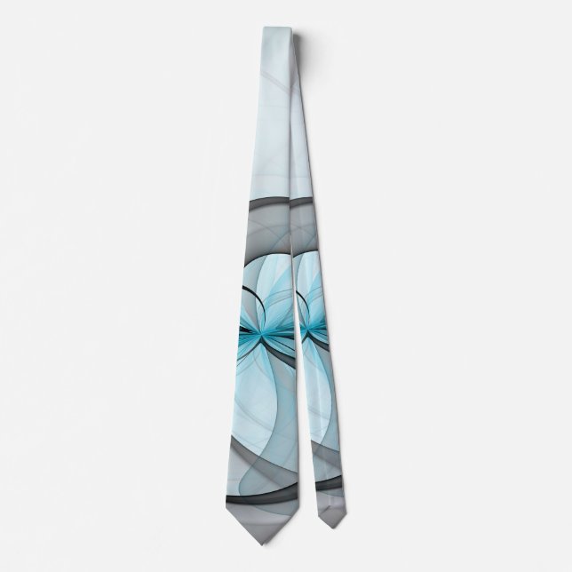Cravate Abstrait Anthracite Gris Bleu Moderne Fractage Art (Devant)