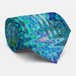 Cravate Abstrait couleur bleu vague Mosaïque rétro