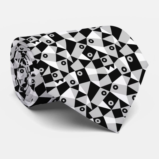 Cravate Abstrait géométrique 030919 - gris, noir et blanc (Roulé)