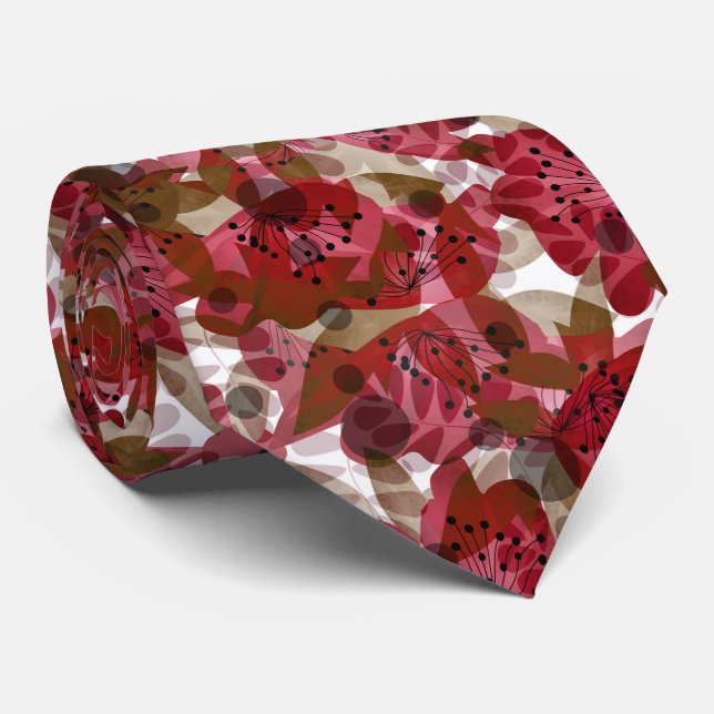 Cravate Abstrait joli joli fleurs rouges design floral (Roulé)