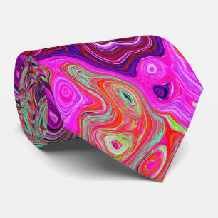 Cravate Abstrait Magenta et Green Retro Liquid Swirl