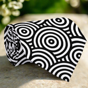 Cravate Abstrait Noir Blanc Cercles Lignes Arrière - plan