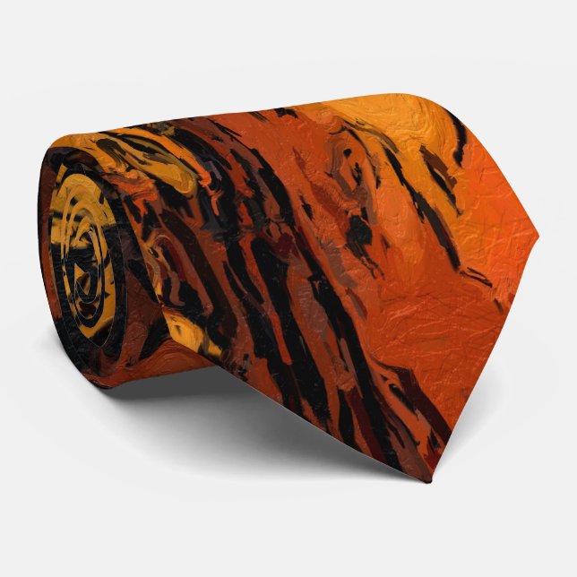 Cravate Abstrait orange, jaune et noir (Roulé)