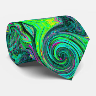 Cravate Abstrait Rétro Groovy Tourbillon Vert et Magenta