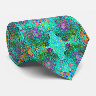 Cravate Abstrait Rétro Liquide Tourbillon Groovy Aigue-Mar