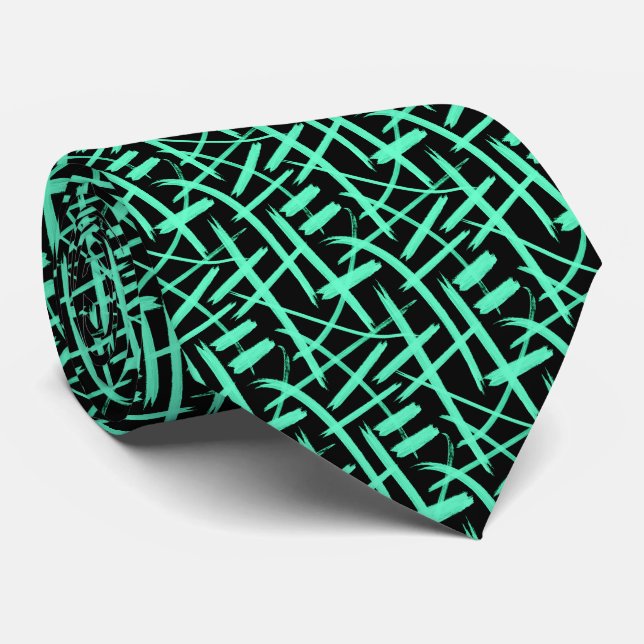 Cravate Abstrait Strokes 020524 - Turquoise et Noir (Roulé)