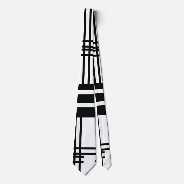 Cravate Abstraite droite noire et blanche (Devant)