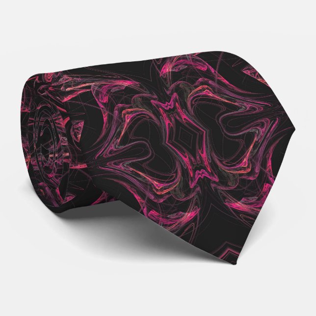 Cravate Abstraite noire et rose chaud (Roulé)