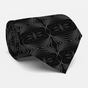 Cravate Abstraits Noirs Et Gris En Miroir Feuilles