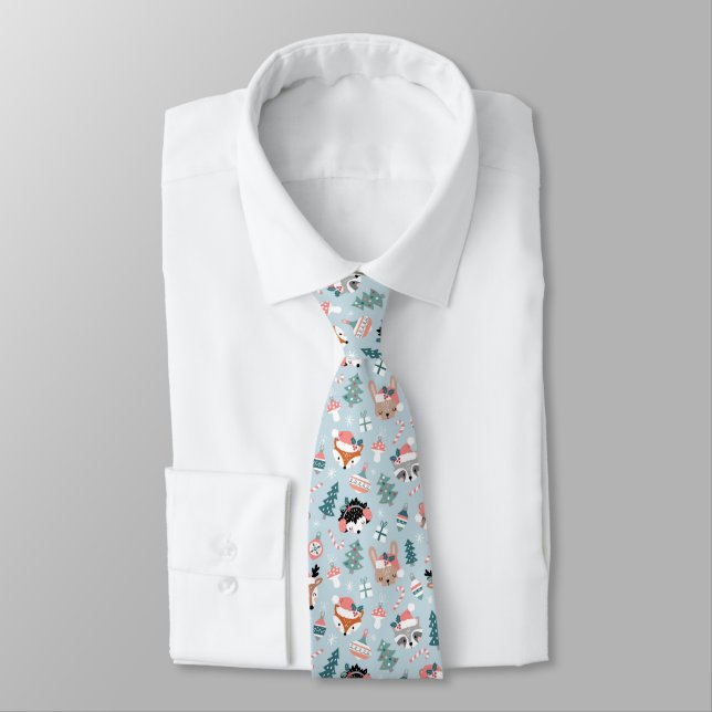 Cravate Adorable Bois Noël Animal Visages Motif (Attaché)