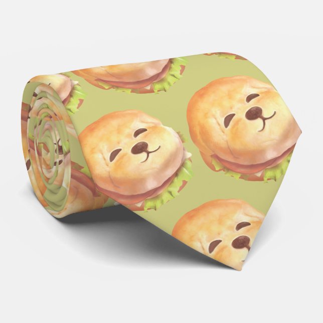 Cravate Adorable Motif de hamburger visage chien (Roulé)