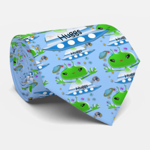 Cravate Adorables Aliens de l'Espace Vert avec un Vaisseau